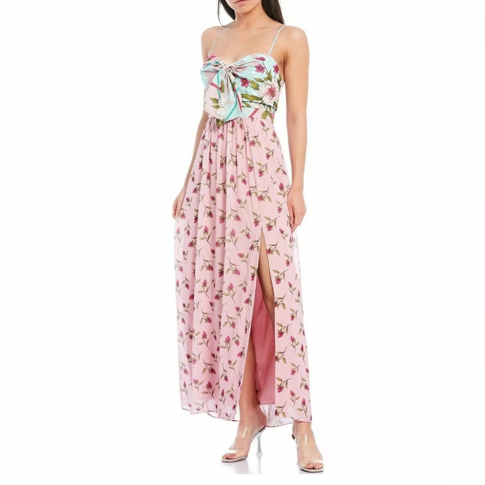 Belle Badgley Mischka | Ollie *Pink Multi-Floral* Maxi Gown | *NWT* | Side Slit